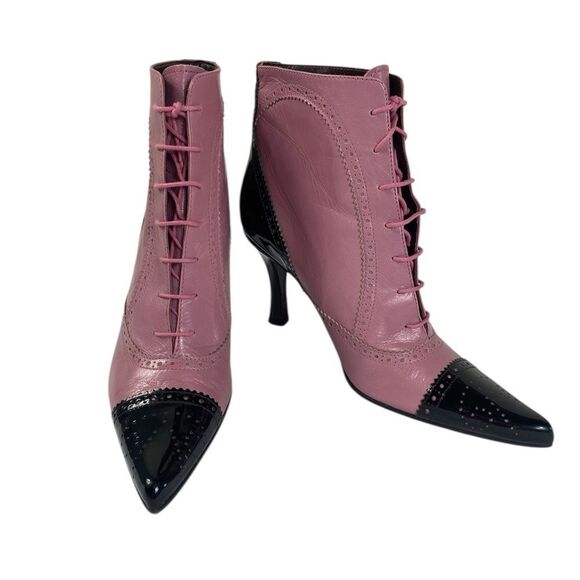 Elegant Pink and Black Via Spiga Women's Ankle Boots Leather Made In Italy - Picture 1 of 9